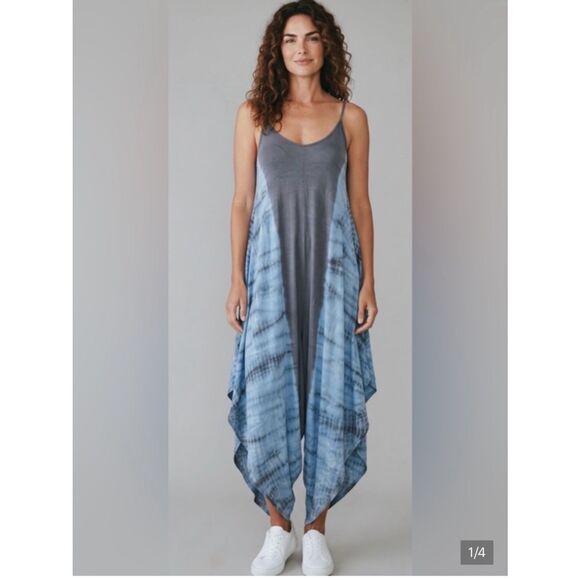 Elan Dresses & Skirts - Elan Tie Dye Maxi Dress Handkerchief Hem Boho Draped Adjustable Straps NWT